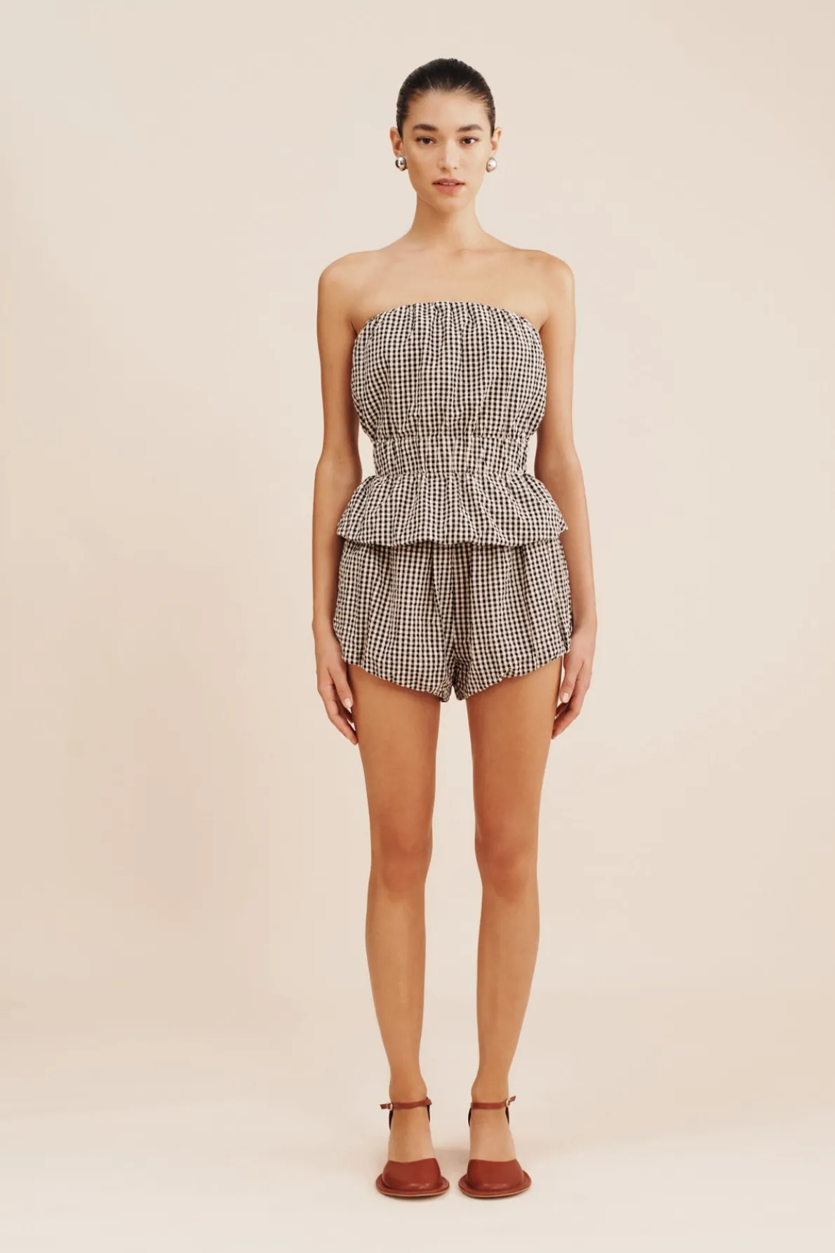AURELIA STRAPLESS TOP - GINGHAM